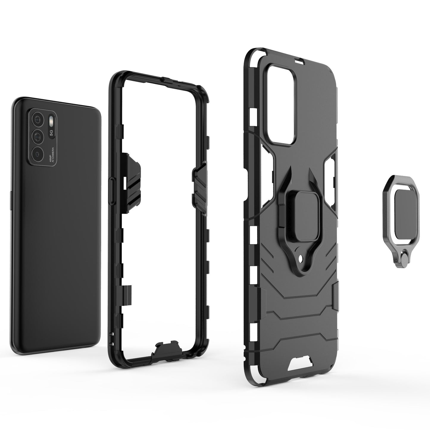 Ring Kickstand Shockproof Dual Layered Hard PC Soft TPU Protective Case for OPPO Reno6 Z