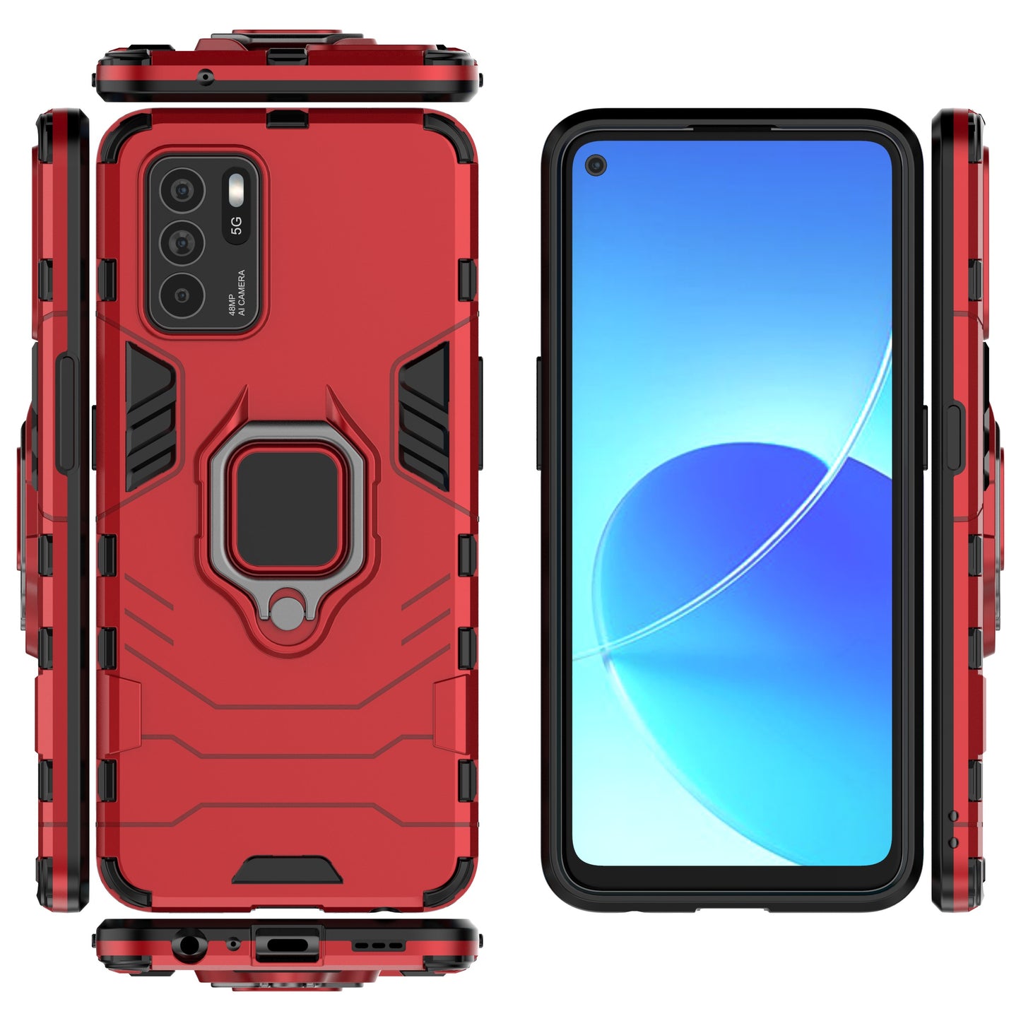 Ring Kickstand Shockproof Dual Layered Hard PC Soft TPU Protective Case for OPPO Reno6 Z