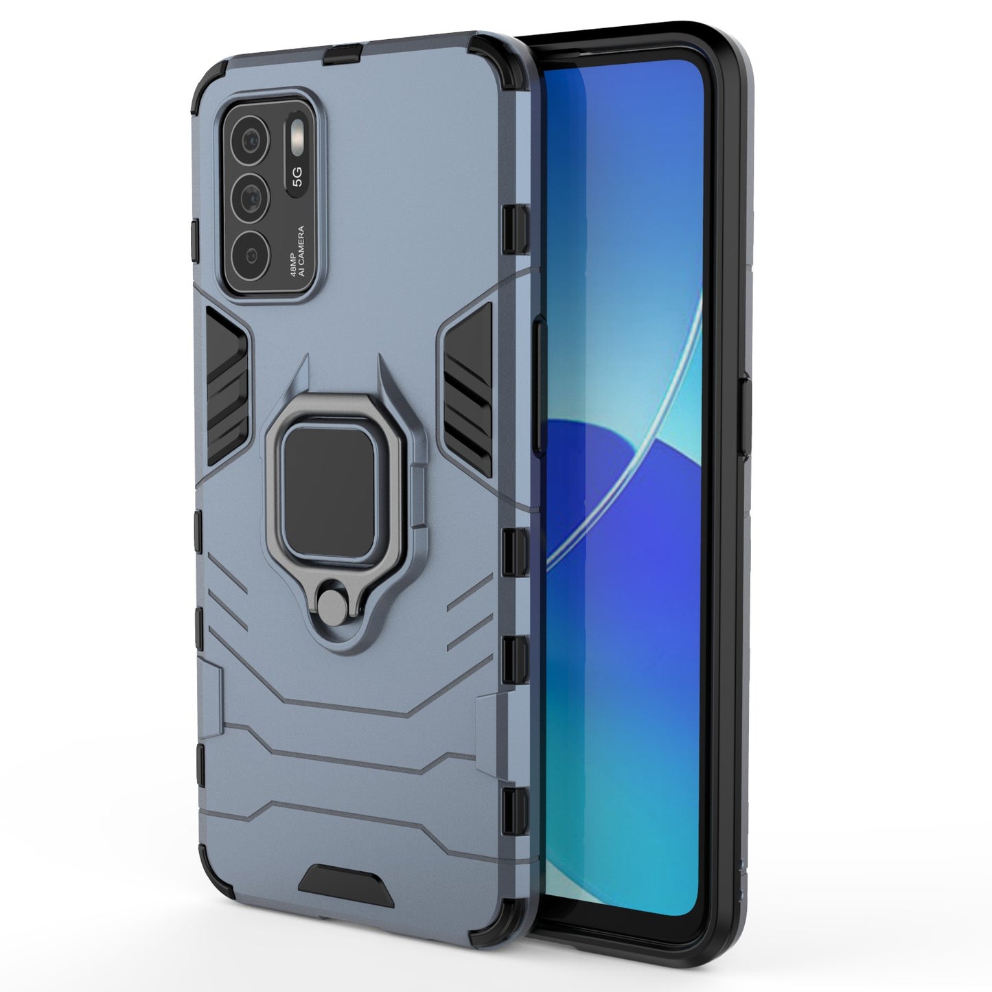 Ring Kickstand Shockproof Dual Layered Hard PC Soft TPU Protective Case for OPPO Reno6 Z