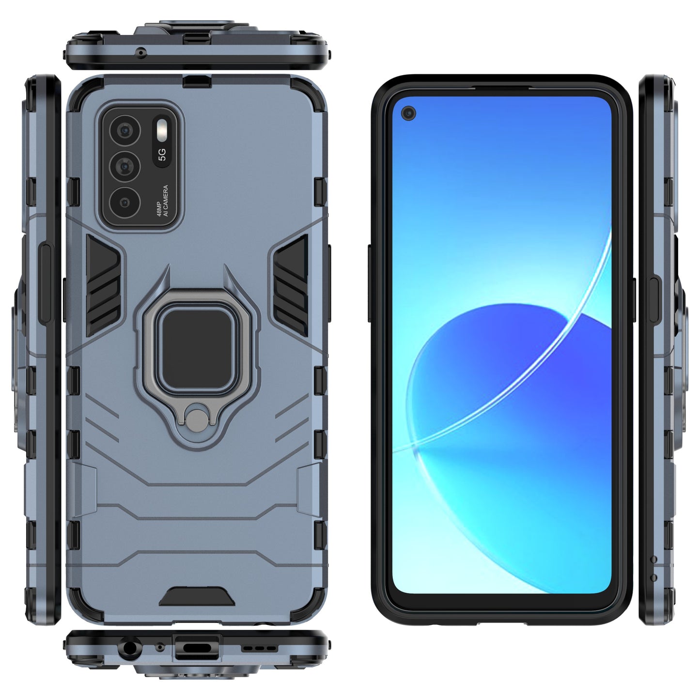 Ring Kickstand Shockproof Dual Layered Hard PC Soft TPU Protective Case for OPPO Reno6 Z