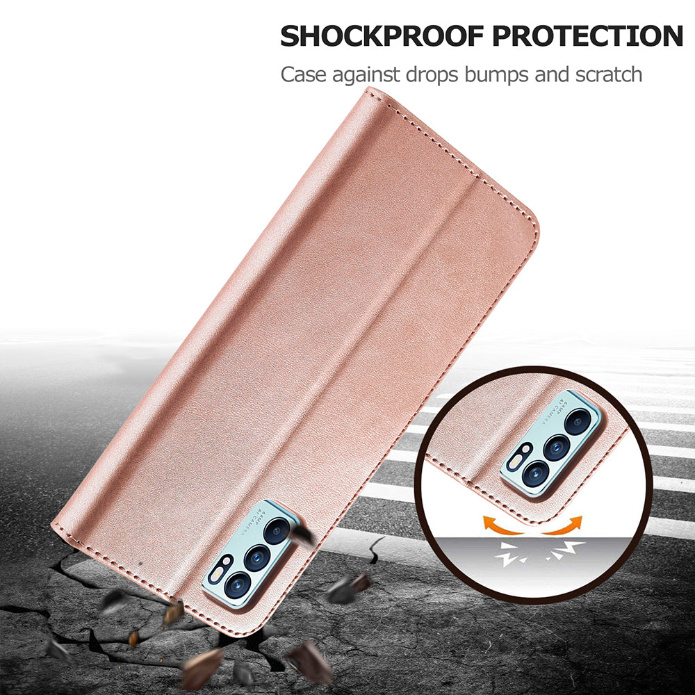 LC.IMEEKE Wallet Stand Design Leather Phone Protective Case Shell for Oppo Reno6 Pro 5G (MediaTek)