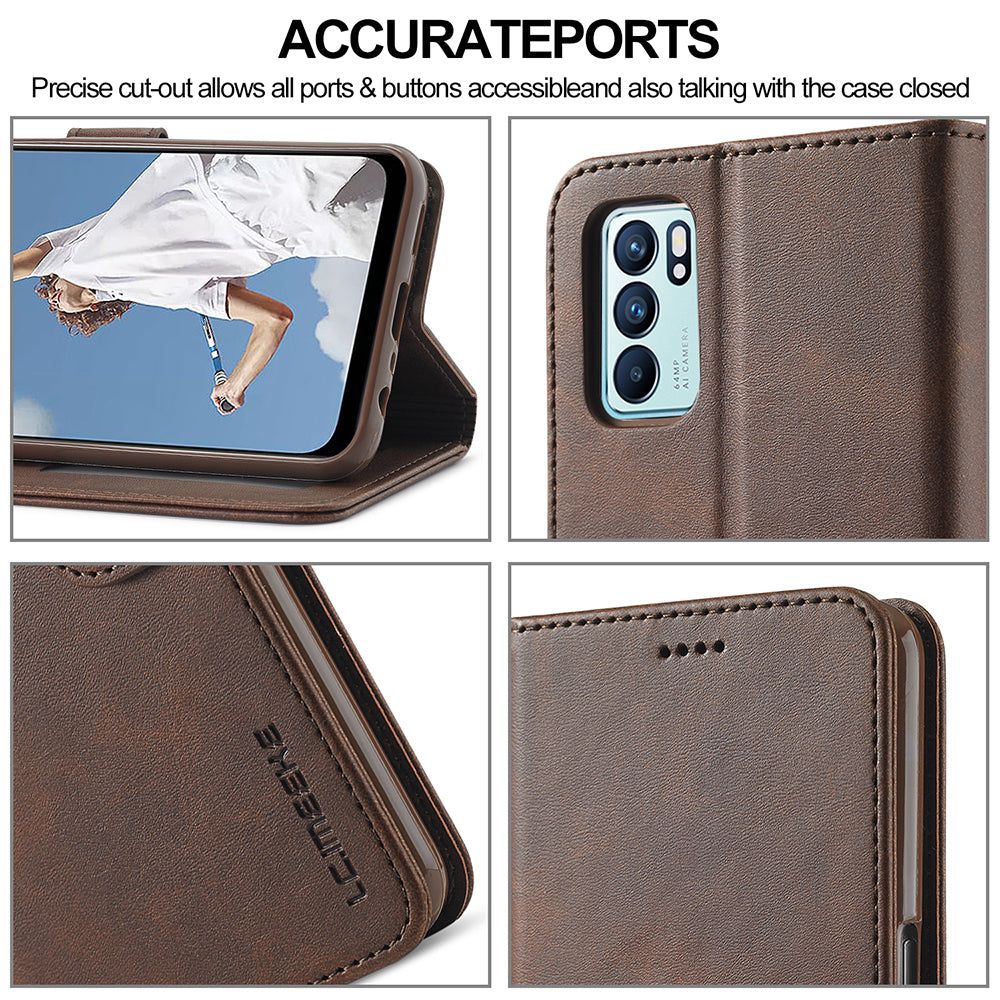 LC.IMEEKE Wallet Stand Design Leather Phone Protective Case Shell for Oppo Reno6 Pro 5G (MediaTek)