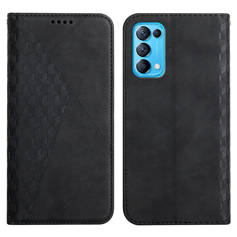 Rhombus Pattern Skin-touch Feeling Auto-absorbed PU Leather Stand Case Cover for Oppo Reno5 5G/ Reno5 4G/Reno5 K/Find X3 Lite