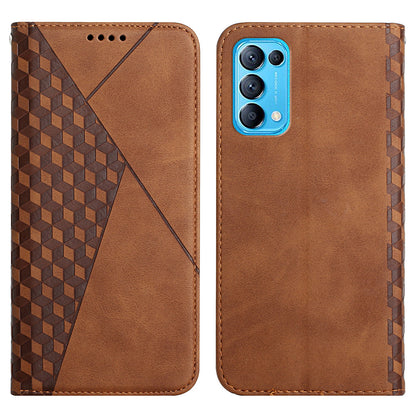 Rhombus Pattern Skin-touch Feeling Auto-absorbed PU Leather Stand Case Cover for Oppo Reno5 5G/ Reno5 4G/Reno5 K/Find X3 Lite