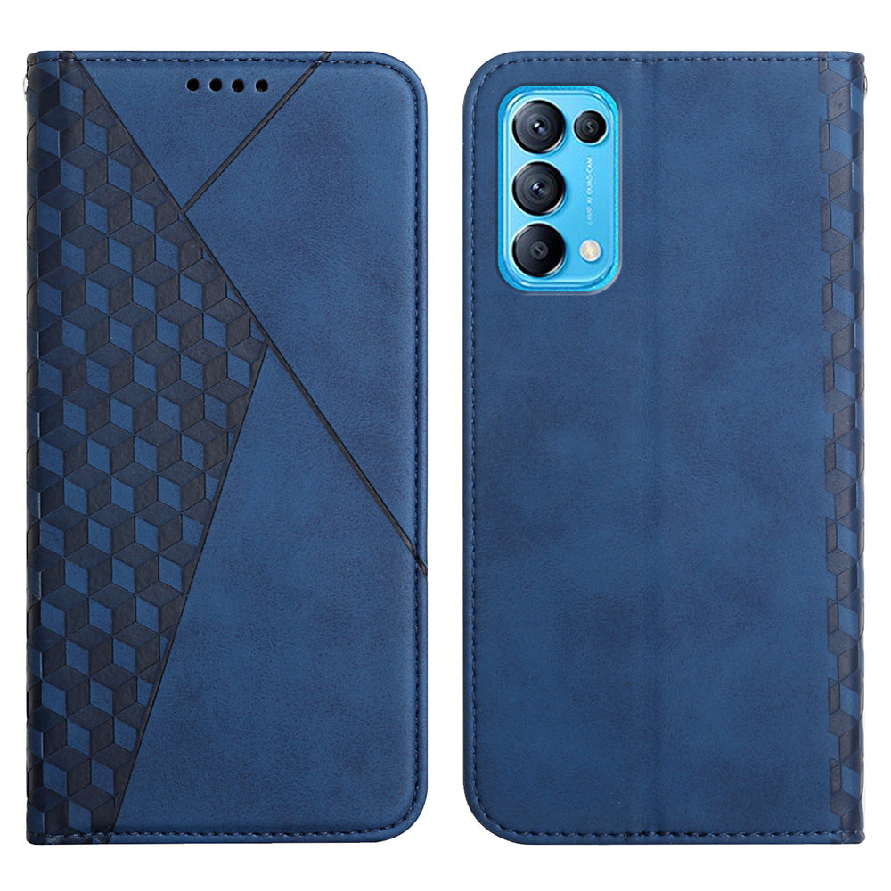 Rhombus Pattern Skin-touch Feeling Auto-absorbed PU Leather Stand Case Cover for Oppo Reno5 5G/ Reno5 4G/Reno5 K/Find X3 Lite