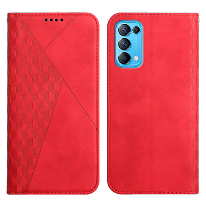 Rhombus Pattern Skin-touch Feeling Auto-absorbed PU Leather Stand Case Cover for Oppo Reno5 5G/ Reno5 4G/Reno5 K/Find X3 Lite