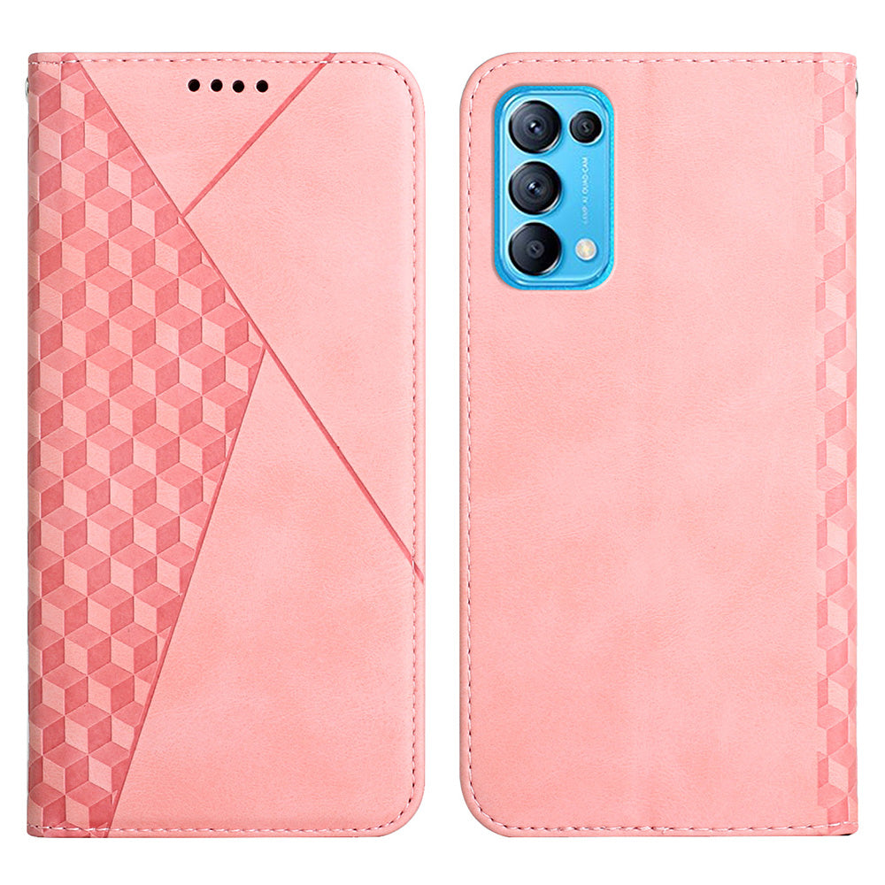 Rhombus Pattern Skin-touch Feeling Auto-absorbed PU Leather Stand Case Cover for Oppo Reno5 5G/ Reno5 4G/Reno5 K/Find X3 Lite