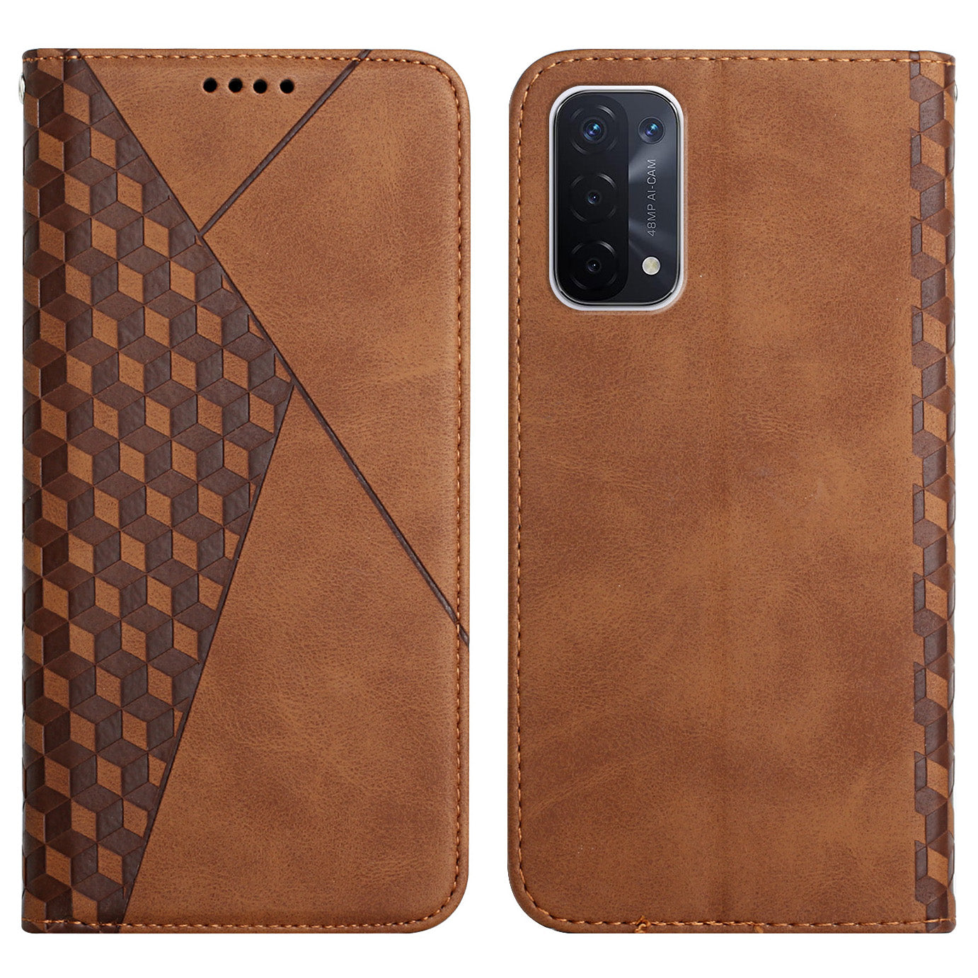 Skin-touch Feel Fall Prevention Geometric Pattern Auto-absorbed Leather Case with Stand Wallet for Oppo A54 5G/A74 5G/A93 5G