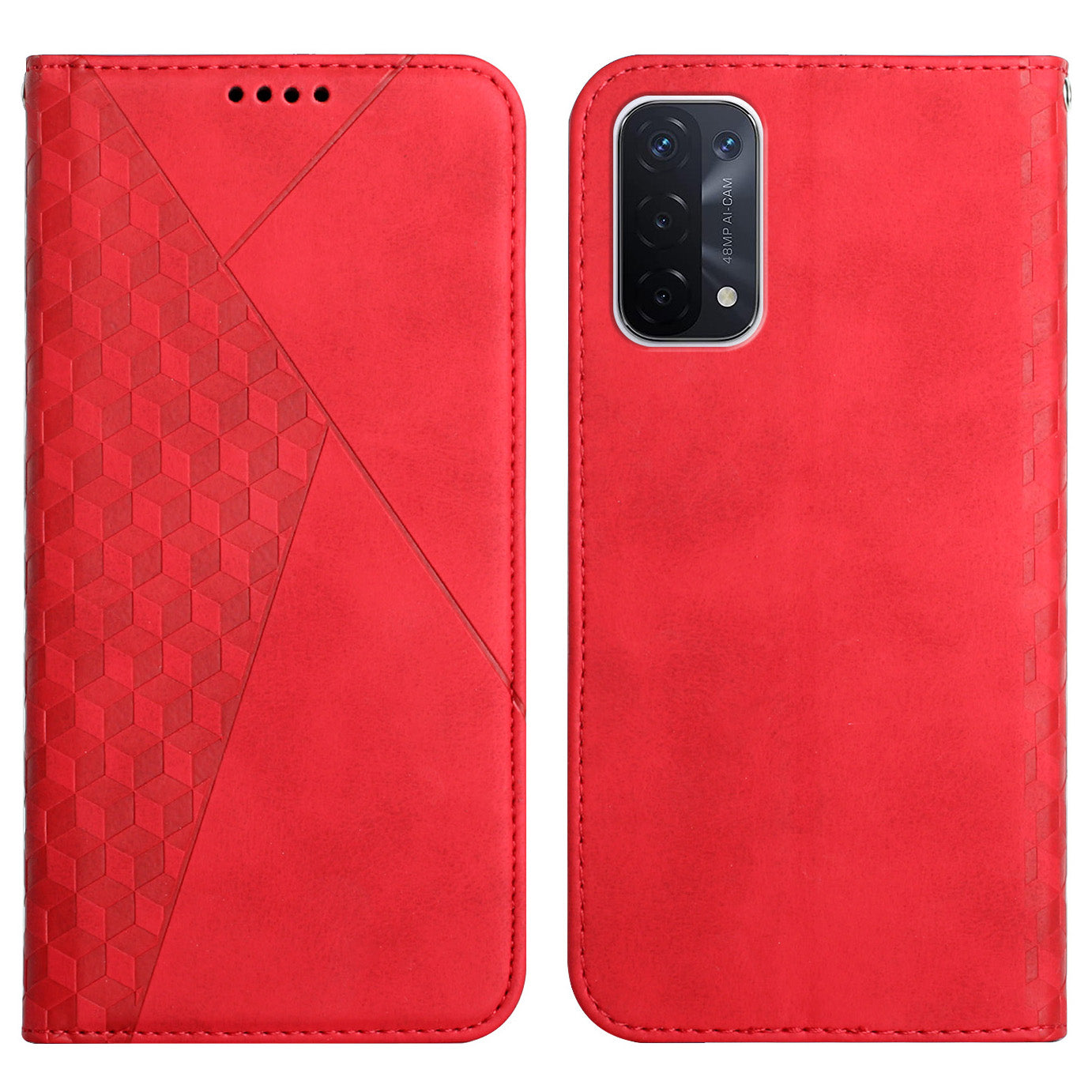 Skin-touch Feel Fall Prevention Geometric Pattern Auto-absorbed Leather Case with Stand Wallet for Oppo A54 5G/A74 5G/A93 5G