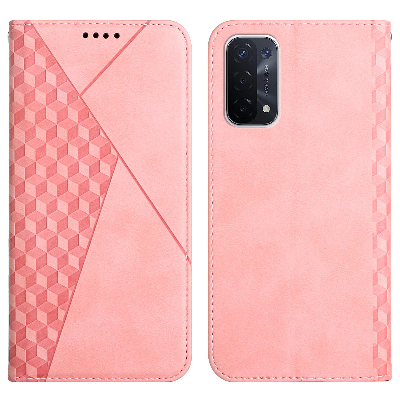 Skin-touch Feel Fall Prevention Geometric Pattern Auto-absorbed Leather Case with Stand Wallet for Oppo A54 5G/A74 5G/A93 5G