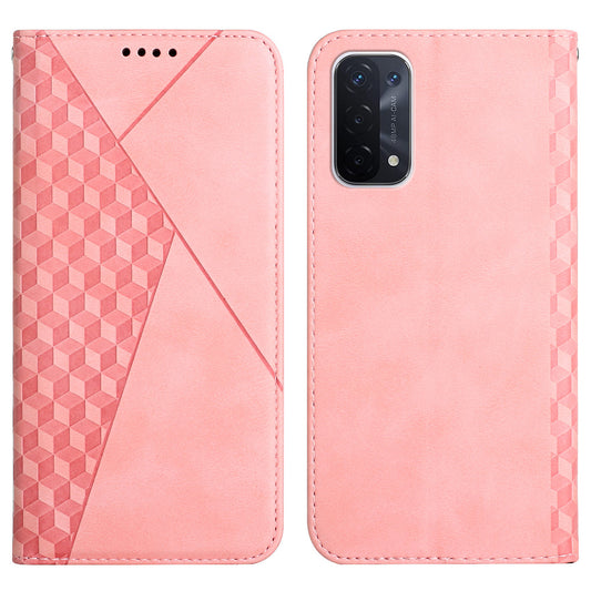 Skin-touch Feel Fall Prevention Geometric Pattern Auto-absorbed Leather Case with Stand Wallet for Oppo A54 5G/A74 5G/A93 5G