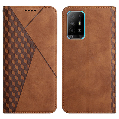 Geometric Pattern Skin-Touch Feeling Magnetic Absorption Wallet Leather Phone Case with Stand for Oppo A94 5G/A95 5G/F19 Pro+ 5G/Reno5 Z