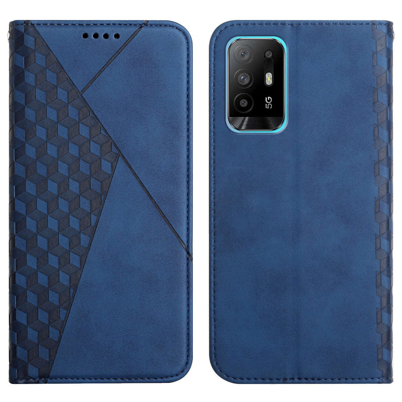 Geometric Pattern Skin-Touch Feeling Magnetic Absorption Wallet Leather Phone Case with Stand for Oppo A94 5G/A95 5G/F19 Pro+ 5G/Reno5 Z