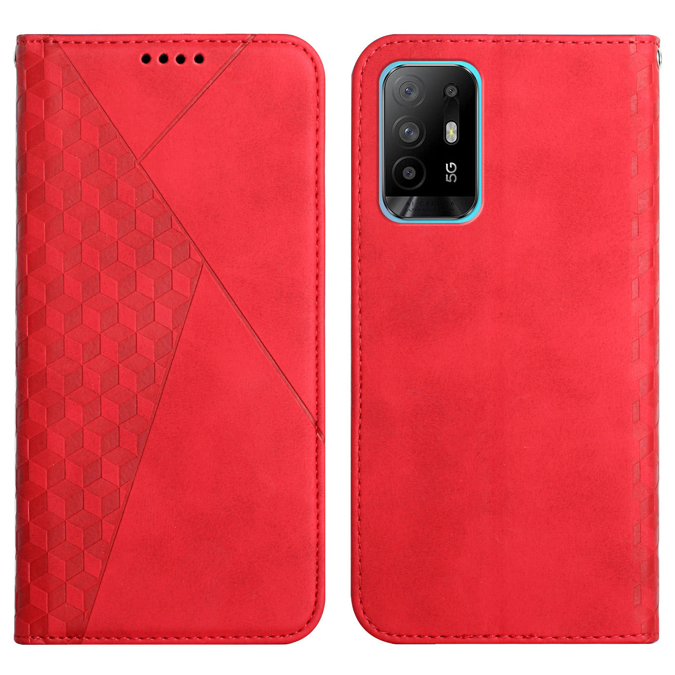 Geometric Pattern Skin-Touch Feeling Magnetic Absorption Wallet Leather Phone Case with Stand for Oppo A94 5G/A95 5G/F19 Pro+ 5G/Reno5 Z