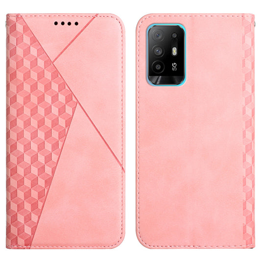 Geometric Pattern Skin-Touch Feeling Magnetic Absorption Wallet Leather Phone Case with Stand for Oppo A94 5G/A95 5G/F19 Pro+ 5G/Reno5 Z