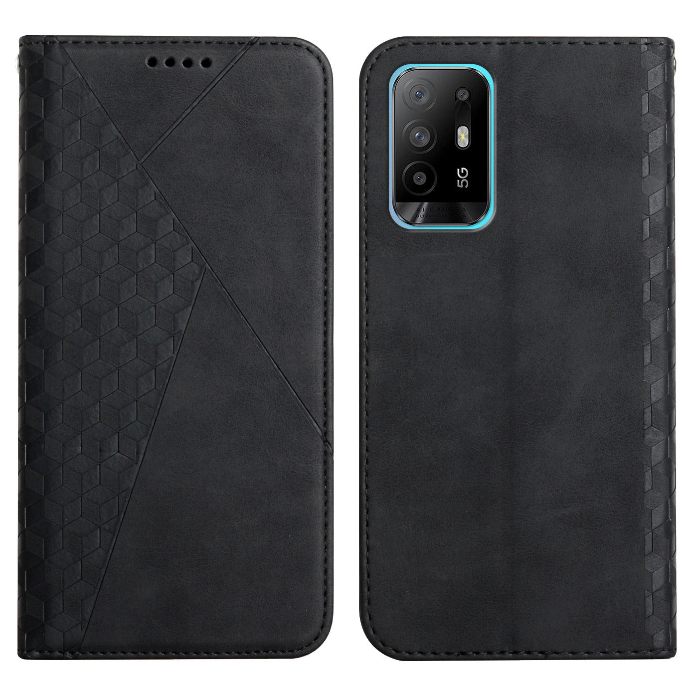 Geometric Pattern Skin-Touch Feeling Magnetic Absorption Wallet Leather Phone Case with Stand for Oppo A94 5G/A95 5G/F19 Pro+ 5G/Reno5 Z