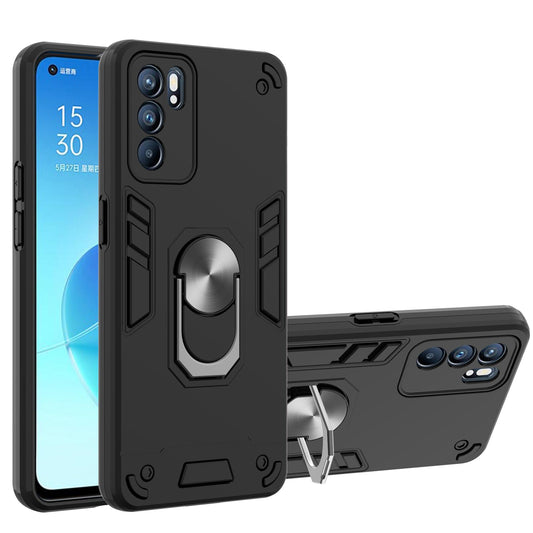 Hybrid Hard PC Soft TPU Shockproof Protective Case with Ring Car Mount Kickstand for Oppo Reno6 5G