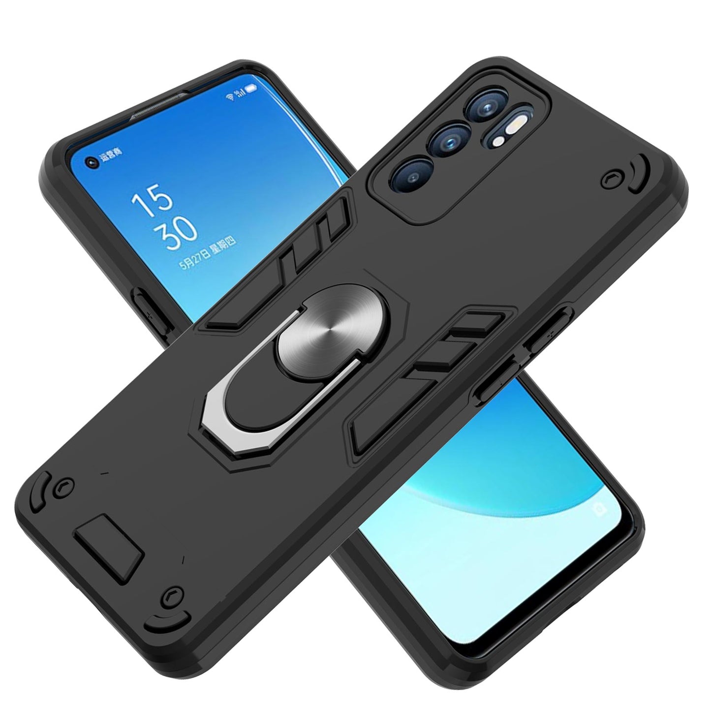 Hybrid Hard PC Soft TPU Shockproof Protective Case with Ring Car Mount Kickstand for Oppo Reno6 5G