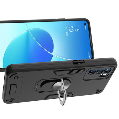 Hybrid Hard PC Soft TPU Shockproof Protective Case with Ring Car Mount Kickstand for Oppo Reno6 5G