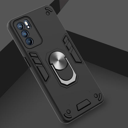 Hybrid Hard PC Soft TPU Shockproof Protective Case with Ring Car Mount Kickstand for Oppo Reno6 5G