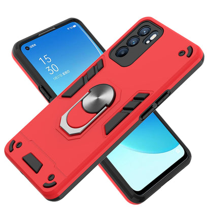 Hybrid Hard PC Soft TPU Shockproof Protective Case with Ring Car Mount Kickstand for Oppo Reno6 5G