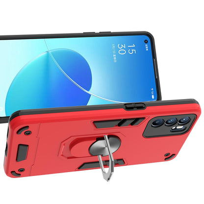 Hybrid Hard PC Soft TPU Shockproof Protective Case with Ring Car Mount Kickstand for Oppo Reno6 5G