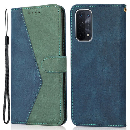 Double Color Premium PU Leather Wallet Stand Magnetic Flip Cover with Strap for Oppo A54 5G / A74 5G / A93 5G