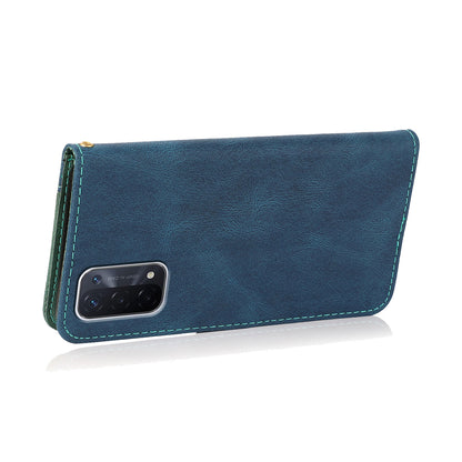 Double Color Premium PU Leather Wallet Stand Magnetic Flip Cover with Strap for Oppo A54 5G / A74 5G / A93 5G