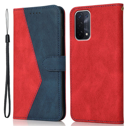 Double Color Premium PU Leather Wallet Stand Magnetic Flip Cover with Strap for Oppo A54 5G / A74 5G / A93 5G