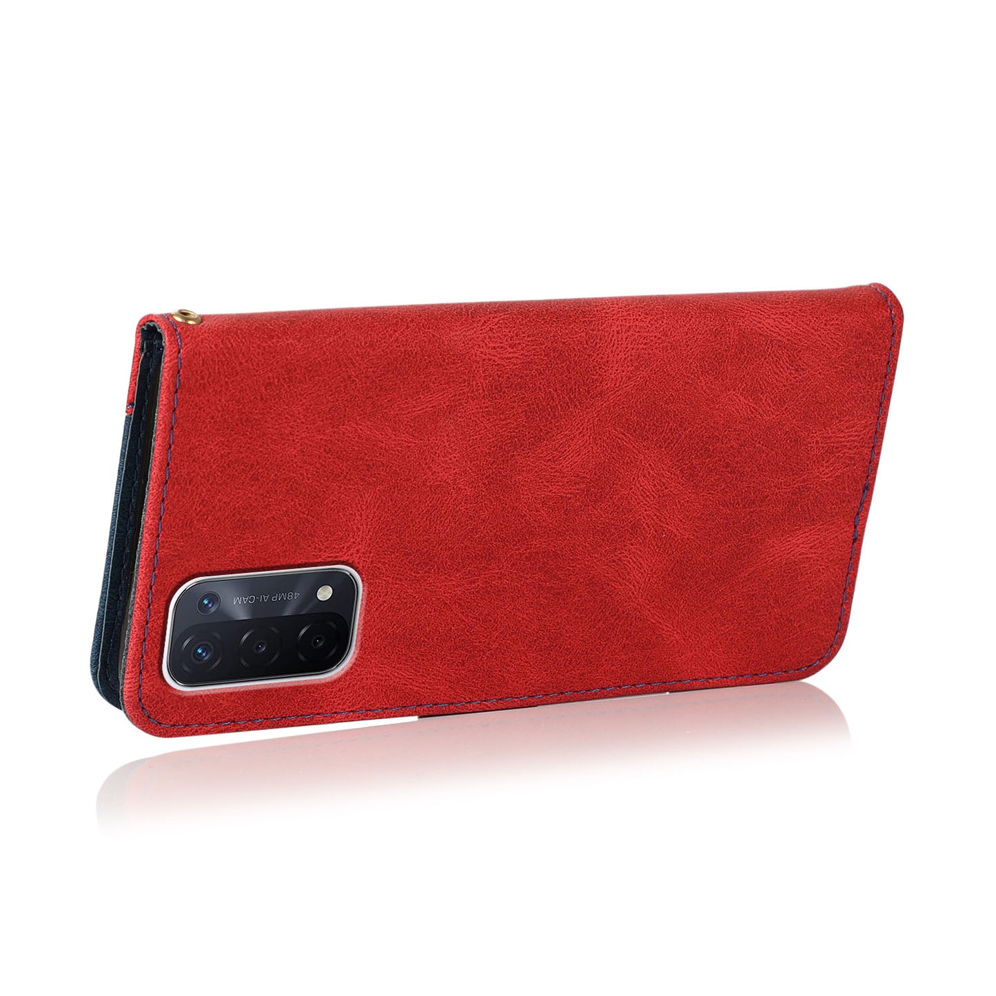 Double Color Premium PU Leather Wallet Stand Magnetic Flip Cover with Strap for Oppo A54 5G / A74 5G / A93 5G