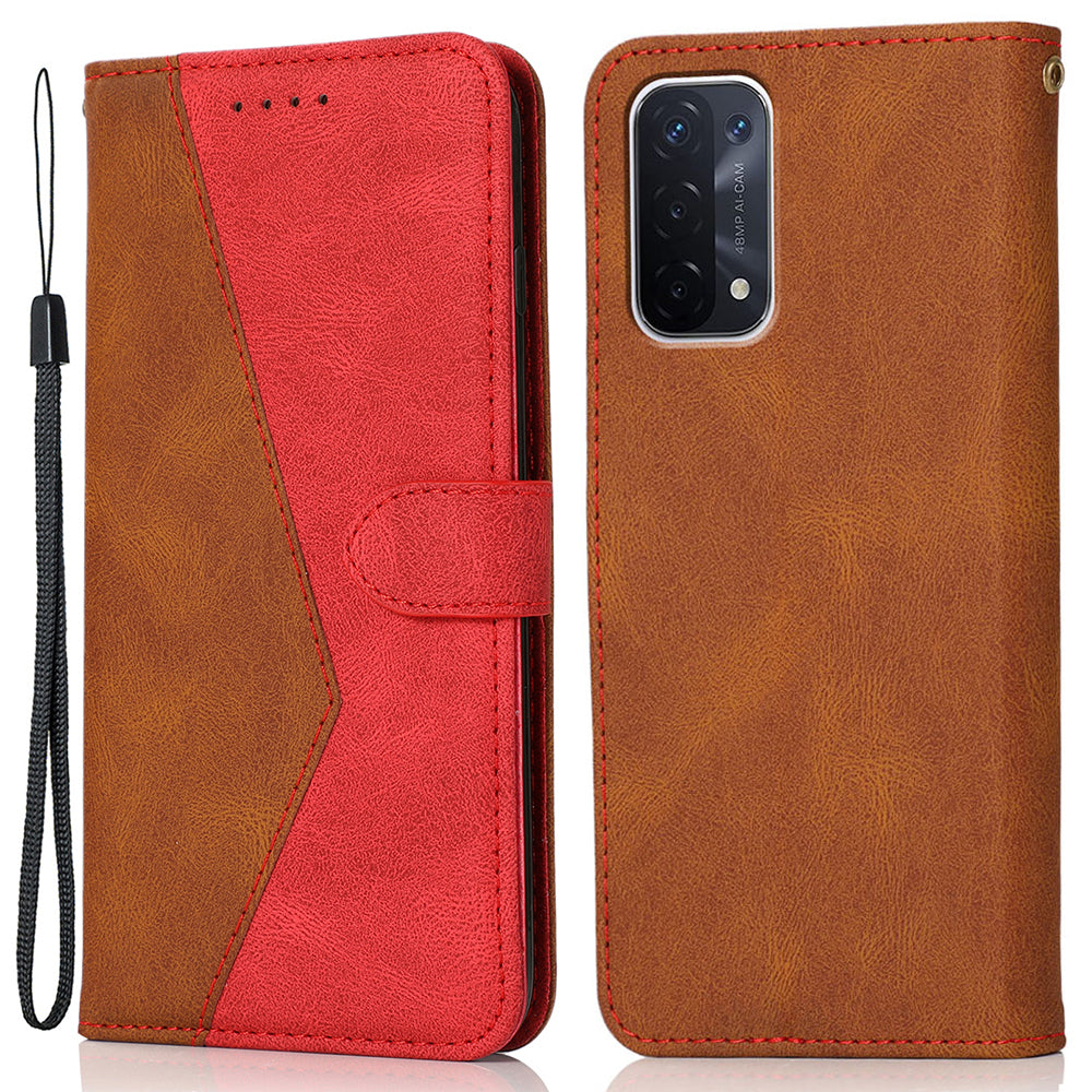 Double Color Premium PU Leather Wallet Stand Magnetic Flip Cover with Strap for Oppo A54 5G / A74 5G / A93 5G