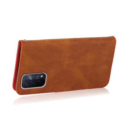 Double Color Premium PU Leather Wallet Stand Magnetic Flip Cover with Strap for Oppo A54 5G / A74 5G / A93 5G