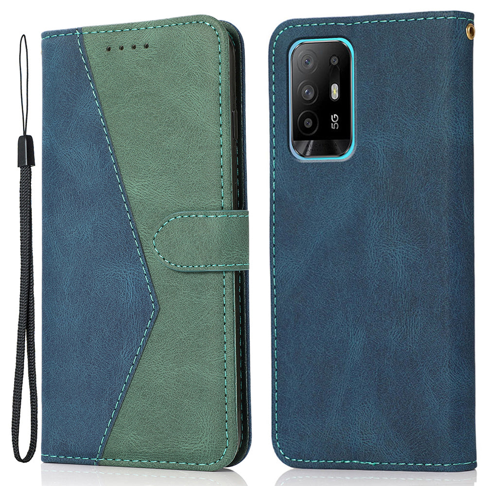 Anti-Fall Anti-Scratch Dual Color Wallet Leather Phone Case with Strap for Oppo A94 5G/A95 5G/F19 Pro+ 5G/Reno5 Z