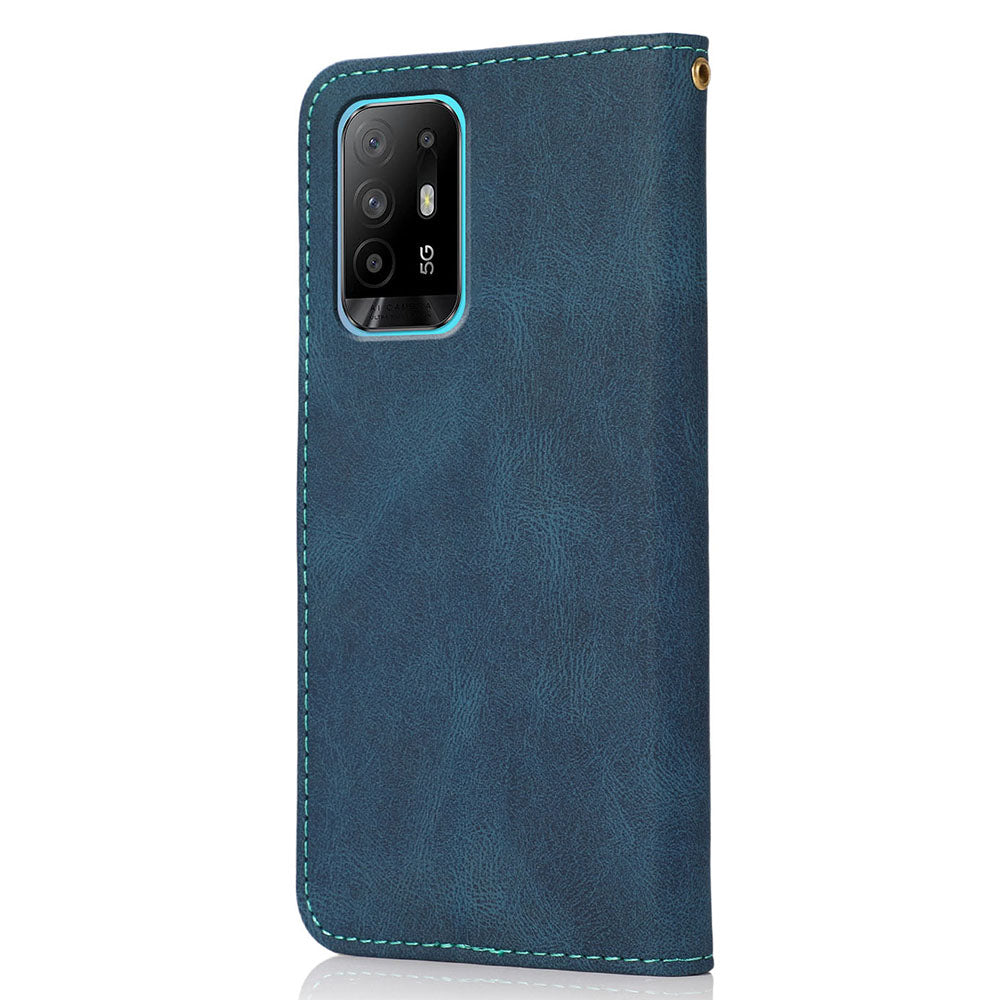 Anti-Fall Anti-Scratch Dual Color Wallet Leather Phone Case with Strap for Oppo A94 5G/A95 5G/F19 Pro+ 5G/Reno5 Z