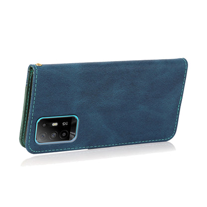 Anti-Fall Anti-Scratch Dual Color Wallet Leather Phone Case with Strap for Oppo A94 5G/A95 5G/F19 Pro+ 5G/Reno5 Z