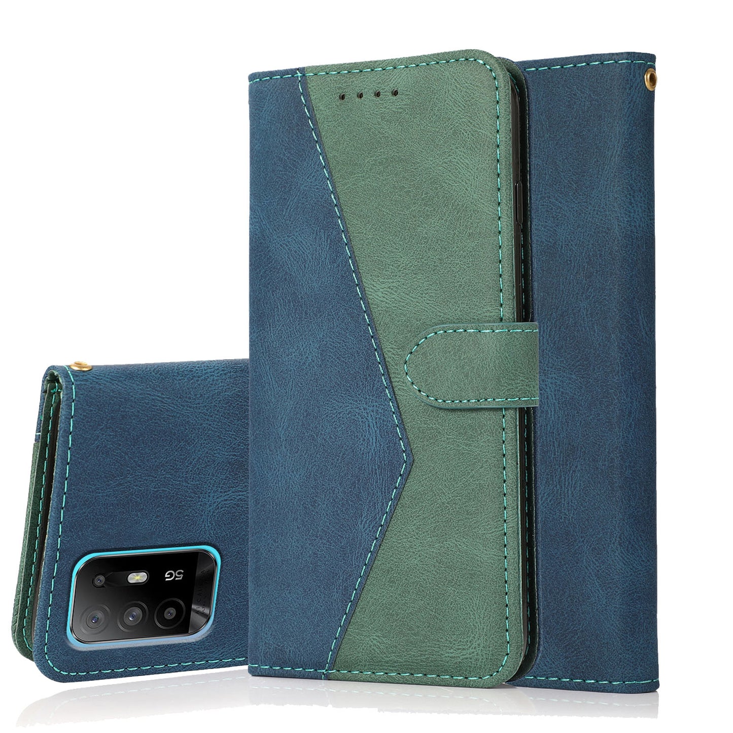 Anti-Fall Anti-Scratch Dual Color Wallet Leather Phone Case with Strap for Oppo A94 5G/A95 5G/F19 Pro+ 5G/Reno5 Z