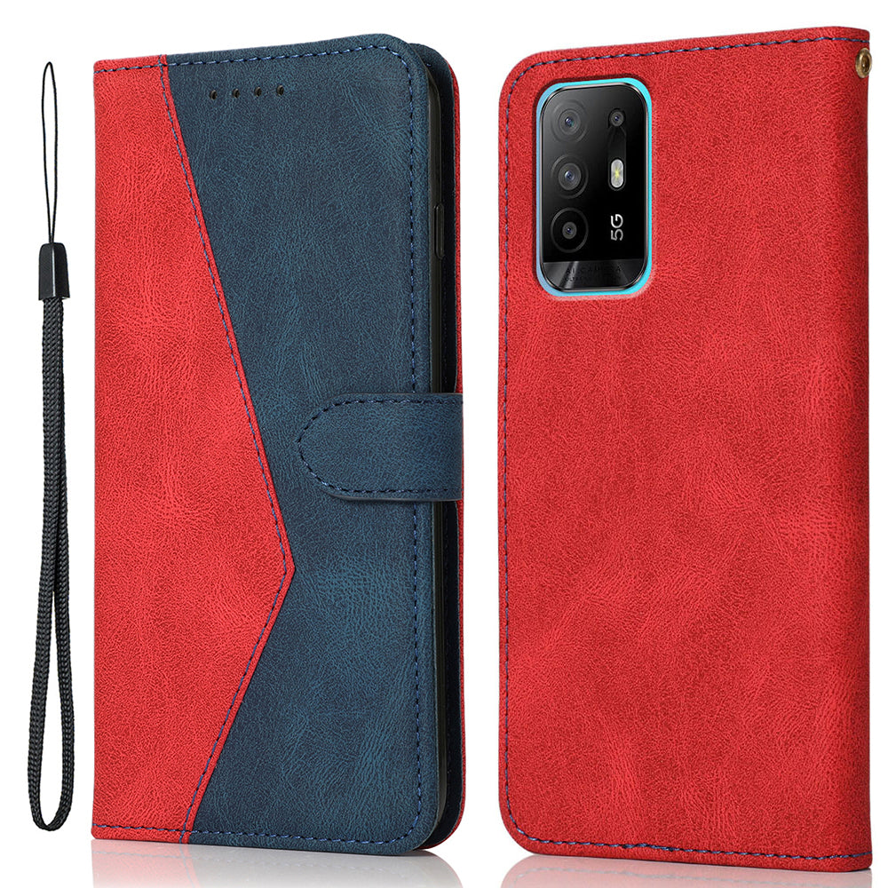 Anti-Fall Anti-Scratch Dual Color Wallet Leather Phone Case with Strap for Oppo A94 5G/A95 5G/F19 Pro+ 5G/Reno5 Z