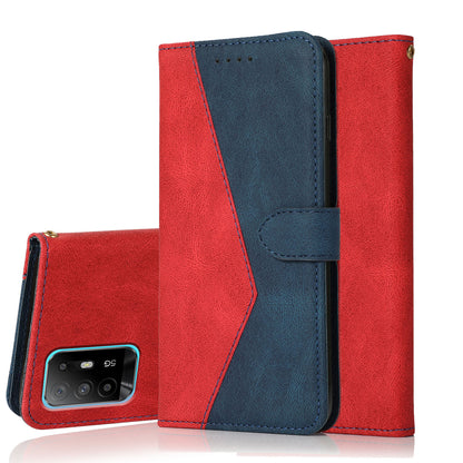 Anti-Fall Anti-Scratch Dual Color Wallet Leather Phone Case with Strap for Oppo A94 5G/A95 5G/F19 Pro+ 5G/Reno5 Z