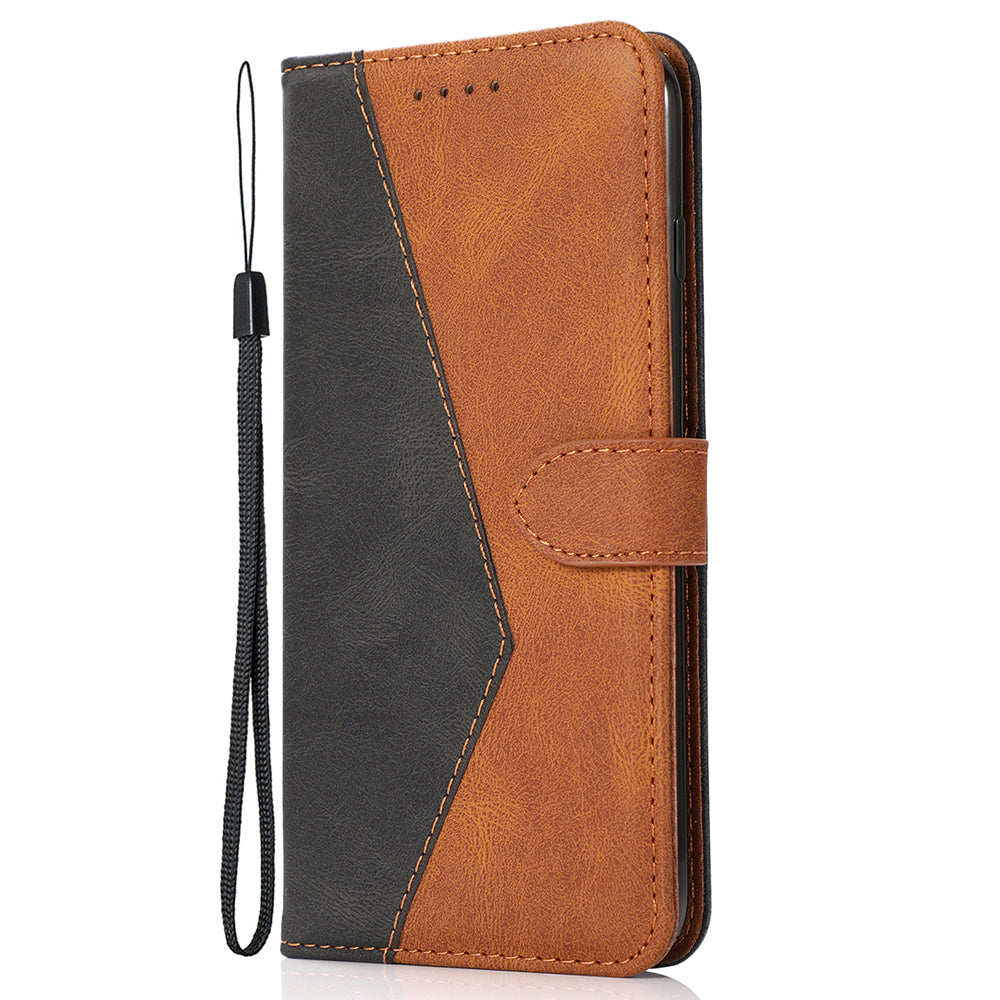 Anti-Fall Anti-Scratch Dual Color Wallet Leather Phone Case with Strap for Oppo A94 5G/A95 5G/F19 Pro+ 5G/Reno5 Z