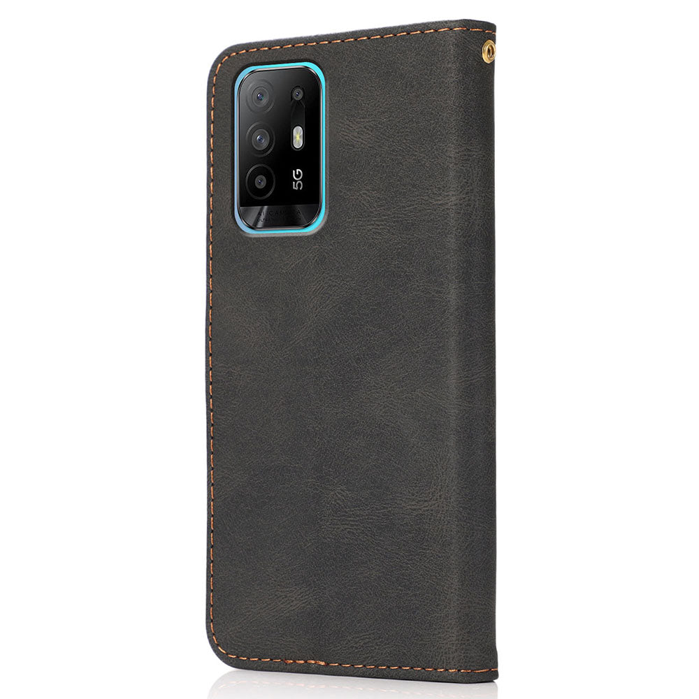 Anti-Fall Anti-Scratch Dual Color Wallet Leather Phone Case with Strap for Oppo A94 5G/A95 5G/F19 Pro+ 5G/Reno5 Z