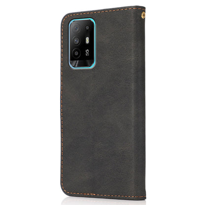 Anti-Fall Anti-Scratch Dual Color Wallet Leather Phone Case with Strap for Oppo A94 5G/A95 5G/F19 Pro+ 5G/Reno5 Z