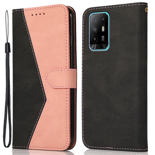 Anti-Fall Anti-Scratch Dual Color Wallet Leather Phone Case with Strap for Oppo A94 5G/A95 5G/F19 Pro+ 5G/Reno5 Z