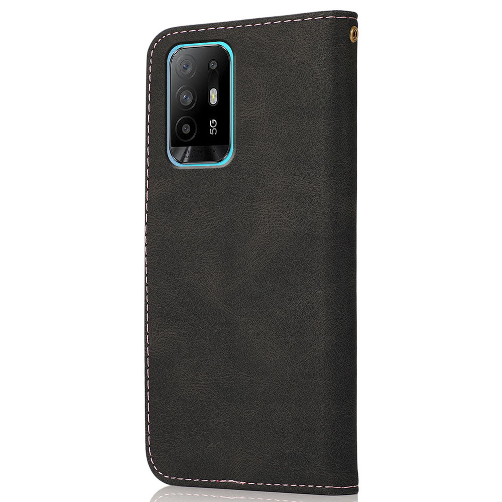 Anti-Fall Anti-Scratch Dual Color Wallet Leather Phone Case with Strap for Oppo A94 5G/A95 5G/F19 Pro+ 5G/Reno5 Z