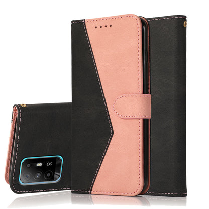 Anti-Fall Anti-Scratch Dual Color Wallet Leather Phone Case with Strap for Oppo A94 5G/A95 5G/F19 Pro+ 5G/Reno5 Z