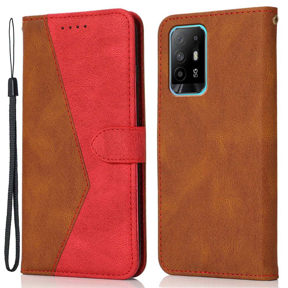 Anti-Fall Anti-Scratch Dual Color Wallet Leather Phone Case with Strap for Oppo A94 5G/A95 5G/F19 Pro+ 5G/Reno5 Z