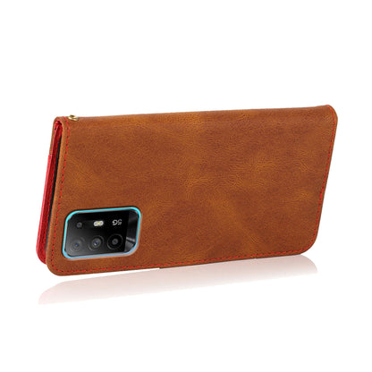 Anti-Fall Anti-Scratch Dual Color Wallet Leather Phone Case with Strap for Oppo A94 5G/A95 5G/F19 Pro+ 5G/Reno5 Z