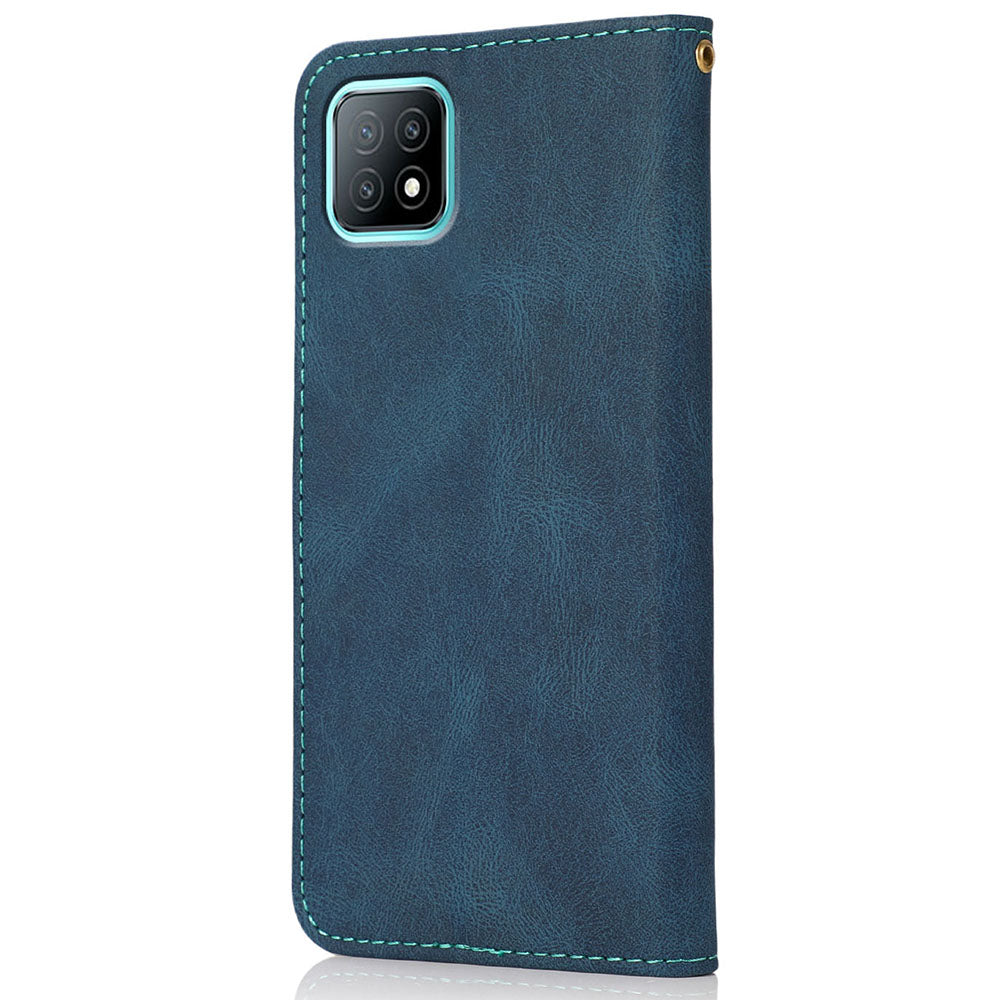 Stylish Anti-Scratch Dual Color Wallet Stand Leather Phone Cover with Strap for Oppo A53 5G