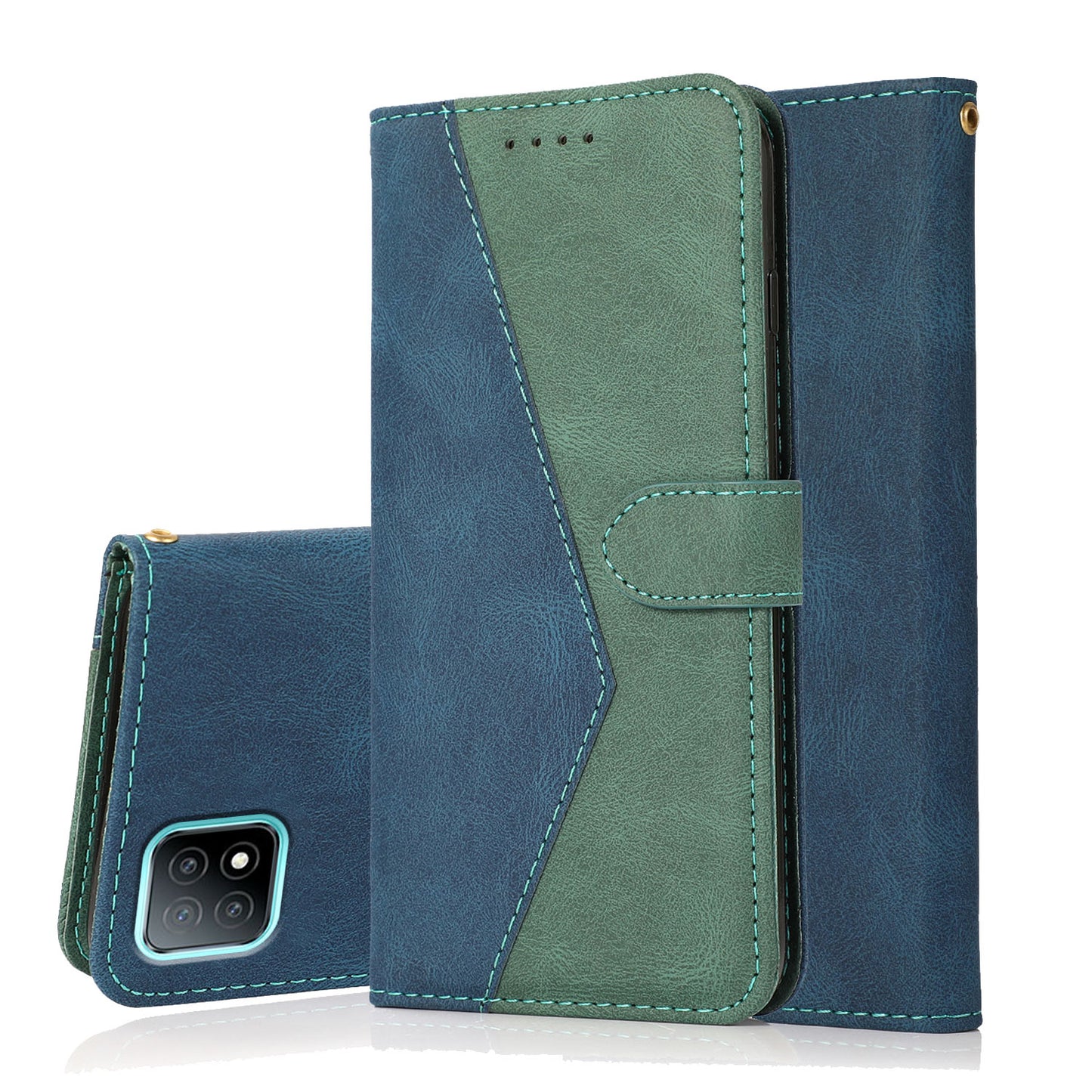 Stylish Anti-Scratch Dual Color Wallet Stand Leather Phone Cover with Strap for Oppo A53 5G