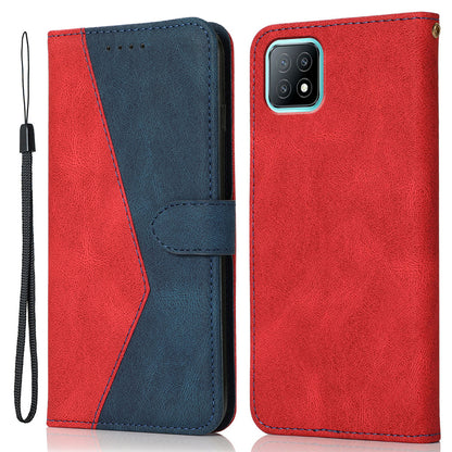 Stylish Anti-Scratch Dual Color Wallet Stand Leather Phone Cover with Strap for Oppo A53 5G