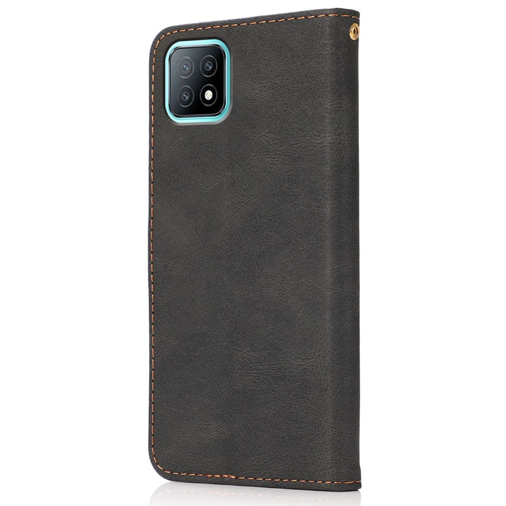 Stylish Anti-Scratch Dual Color Wallet Stand Leather Phone Cover with Strap for Oppo A53 5G